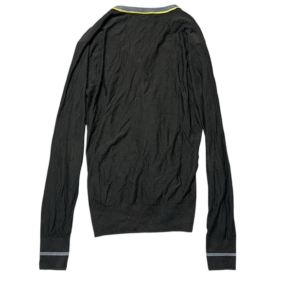 Paul Smith 100% Merino Wool Gray Cardigan Signature Yellow Trim Button Front - Picture 2 of 4